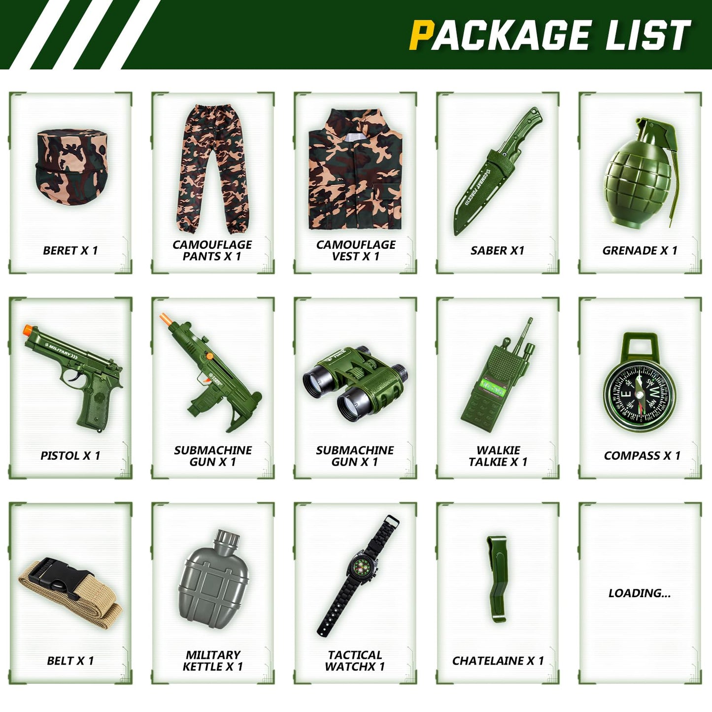 NIPLOOOW Kids Army Costume for Boys – Soldier Dress-Up Set with Accessories