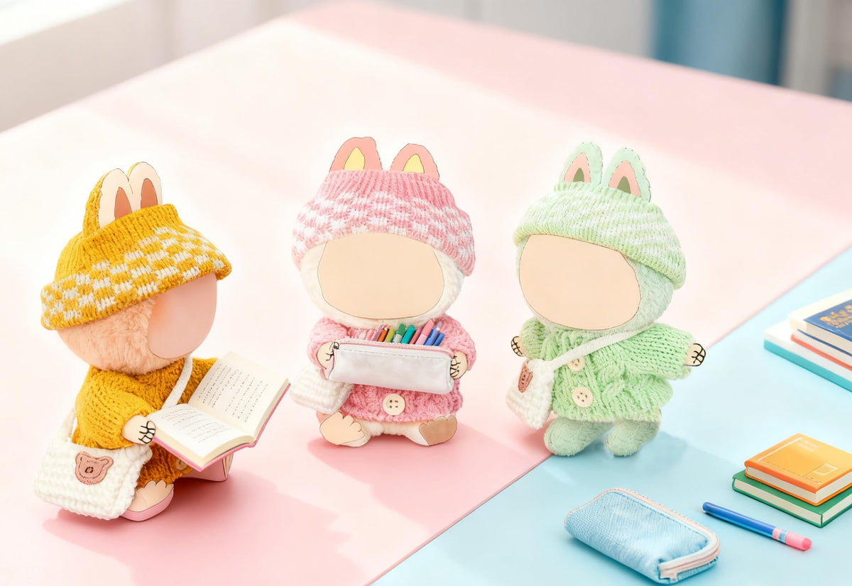 NiXiSHEEN 17cm Doll Clothes Set — Yellow Crochet Sweater, Hat & Bag for Have a Seat Series Dolls