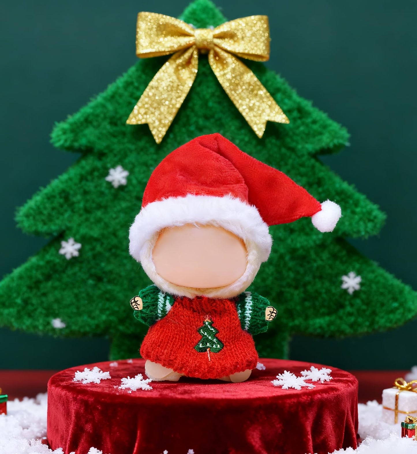 NiXiSHEEN Christmas Doll Clothes Set for 15–17 cm Dolls – Red Sweater & Santa Hat