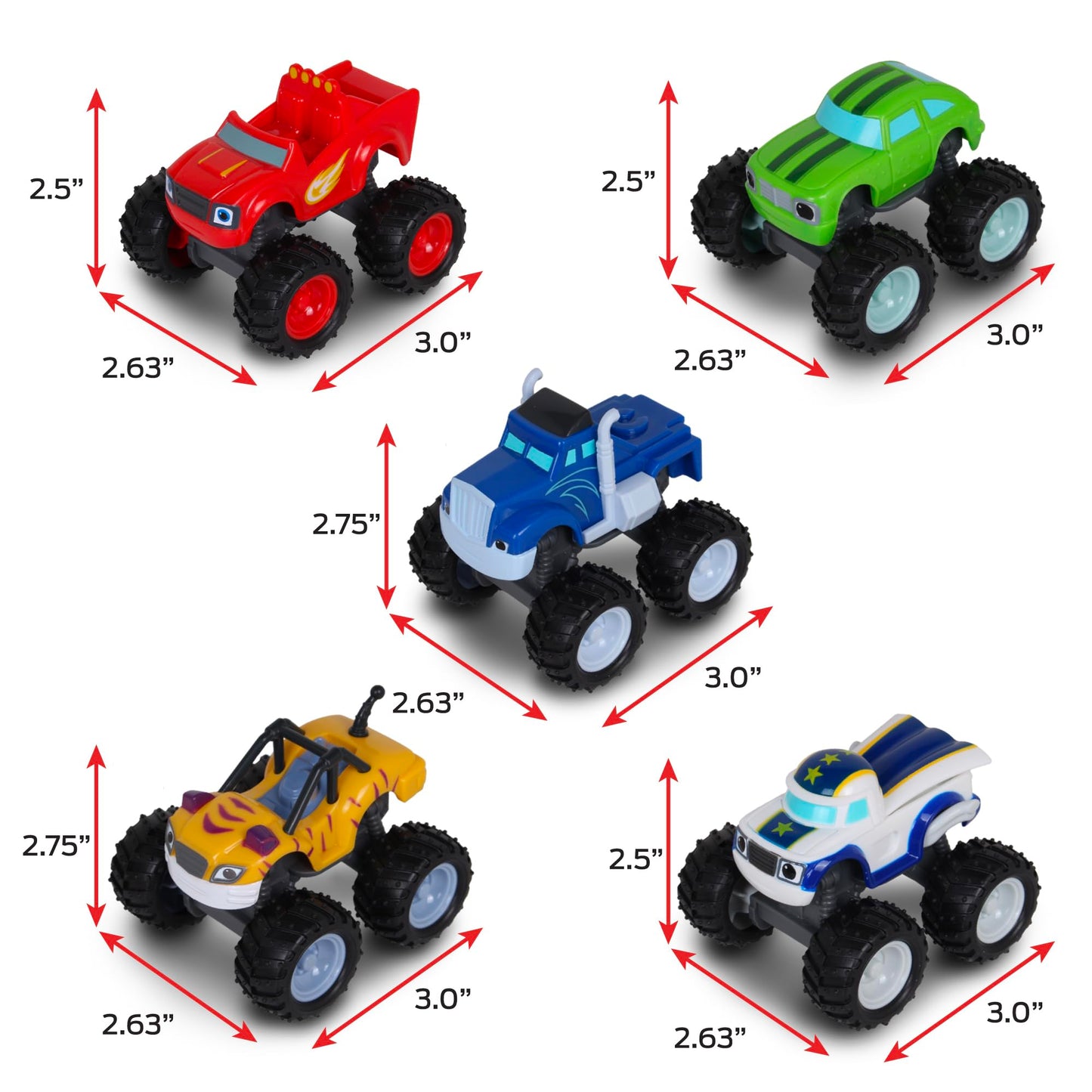 NKOK Blaze & The Monster Machines Free-Wheel 5-Pack – Grippy Tires, STEM Play (Officially Licensed)