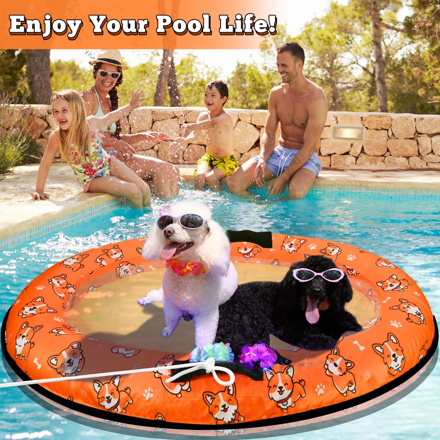 NNG 55x35 Inch Inflatable Dog Pool Float with Rope – Up to 80 lb