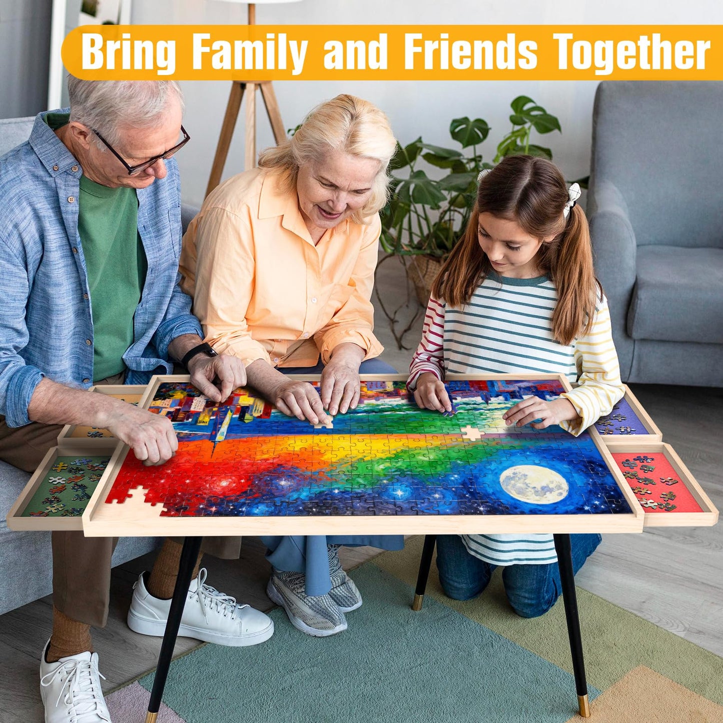 NORBASE Puzzle Board with 360-degree Wheels & Drawers — 30x22, 1000-Piece Puzzle