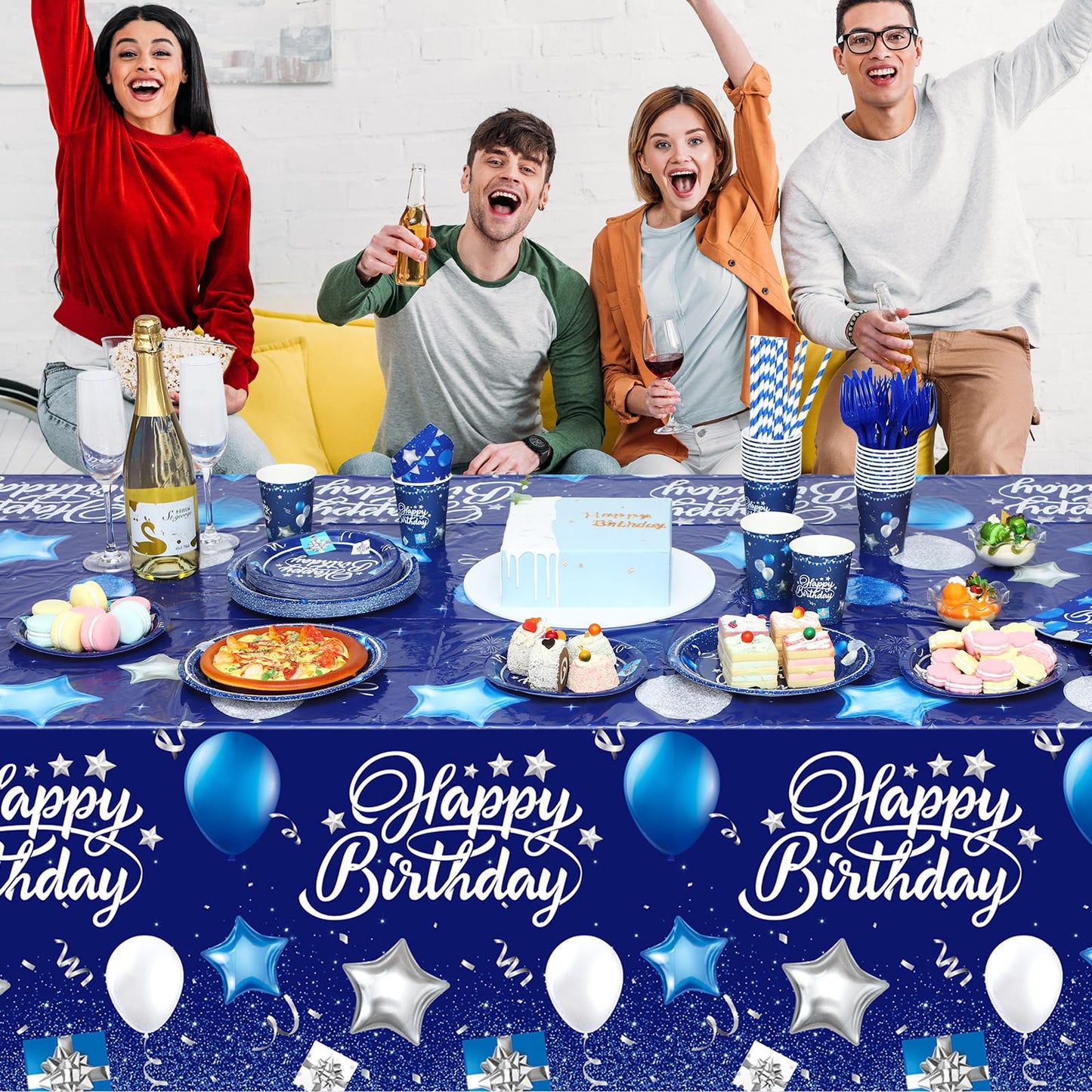Norme 176-Piece Navy Blue & Silver Birthday Tableware Set for 25 Guests | Classic Party Supplies