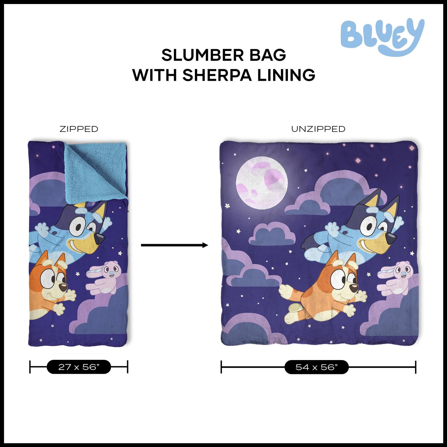 Northwest Bluey Silk Touch Sherpa Slumber Bag – Cozy Sleepovers for Kids (27 x 56 in)
