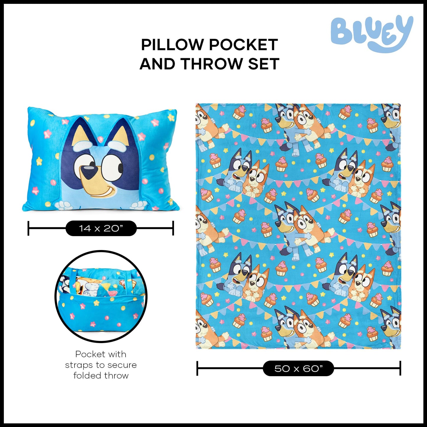 Northwest Bluey Party Pups Silk Touch Throw Blanket + Plush Pocket Pillow (50x60 in & 14x20 in)