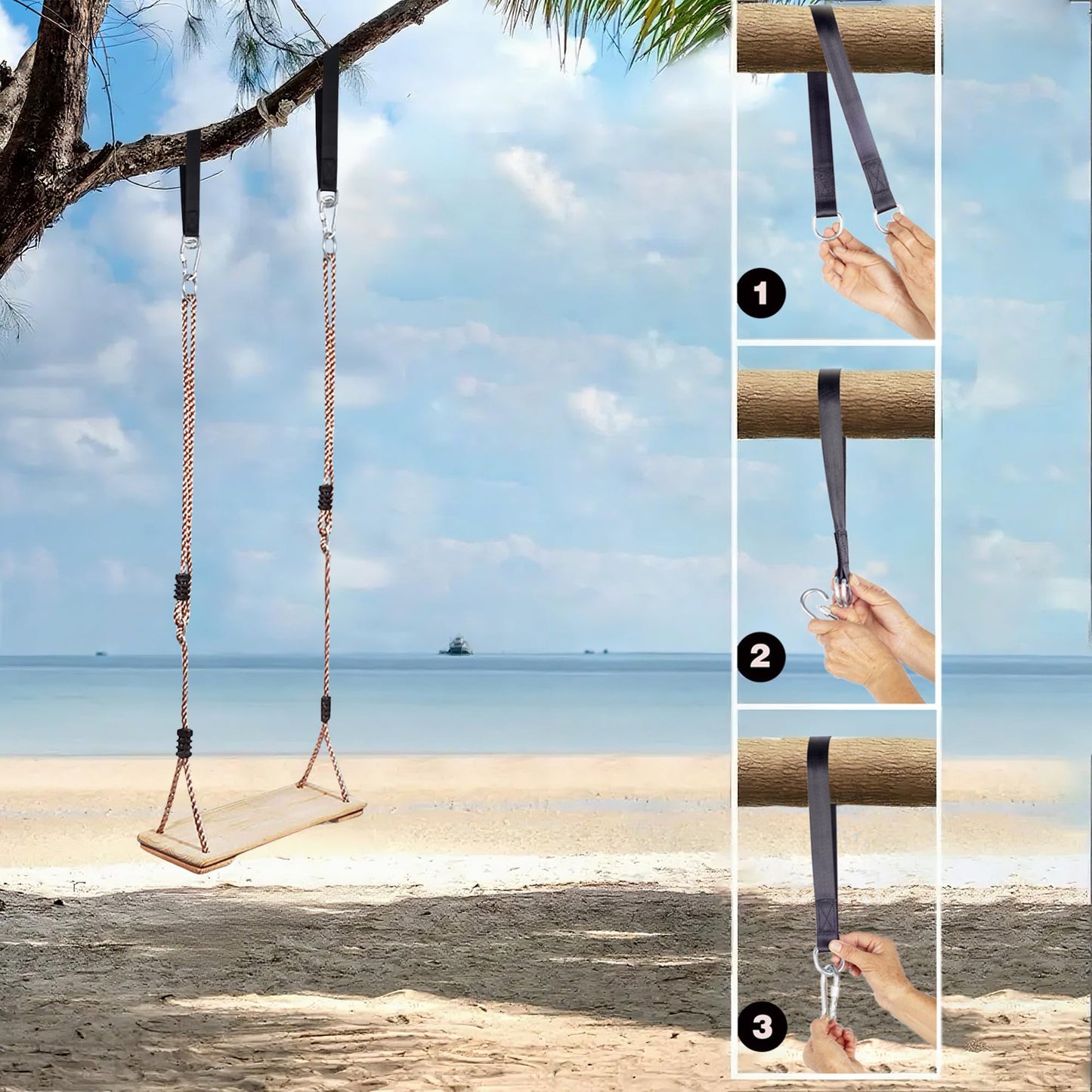 NOSTIFY Wooden Swing Seat for Kids – Adjustable Outdoor Swing with Tree Straps