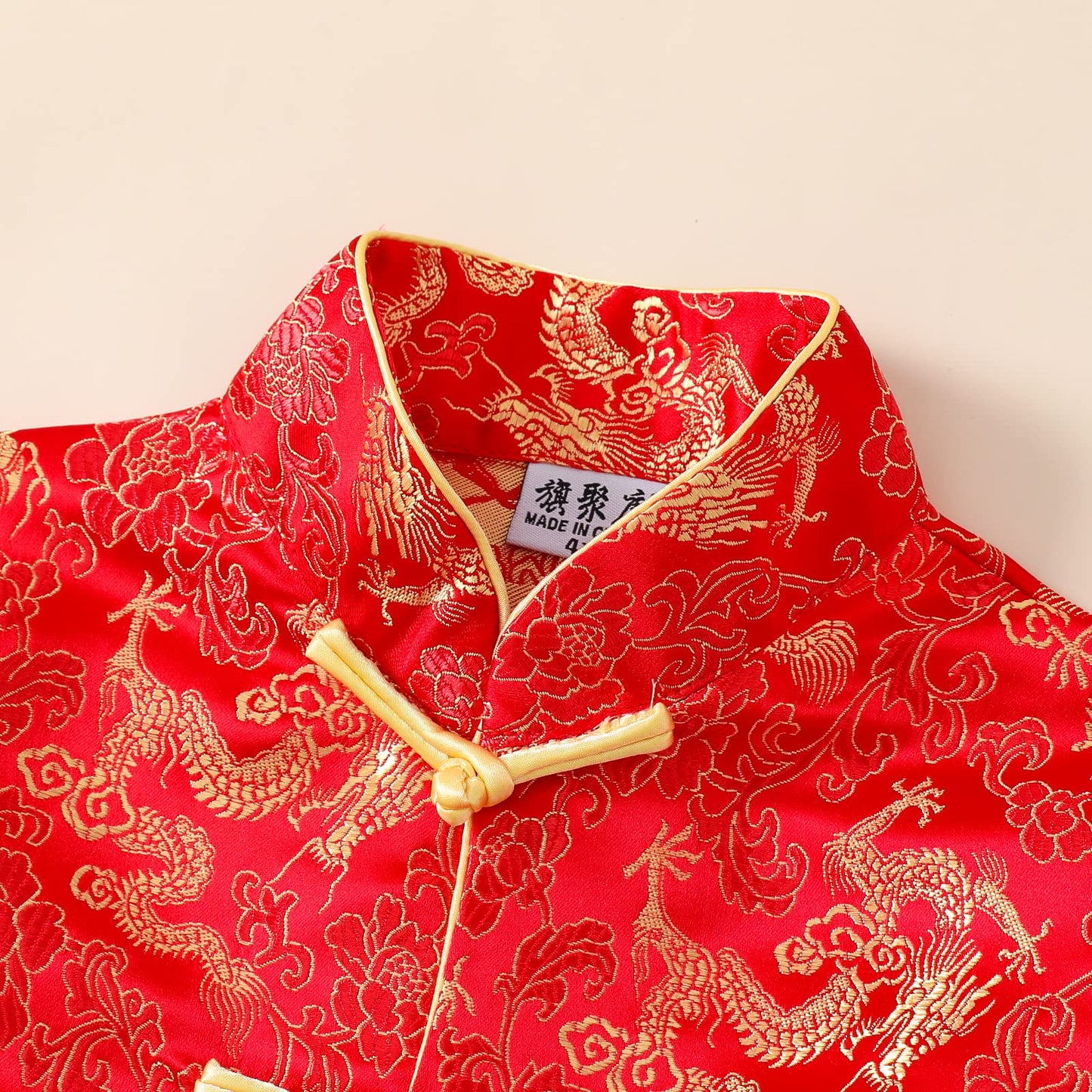 Noubeau Boy Tang Suit Dragon Long Sleeve Shirt - Red, 10-12 Years | Chinese New Year Outfit