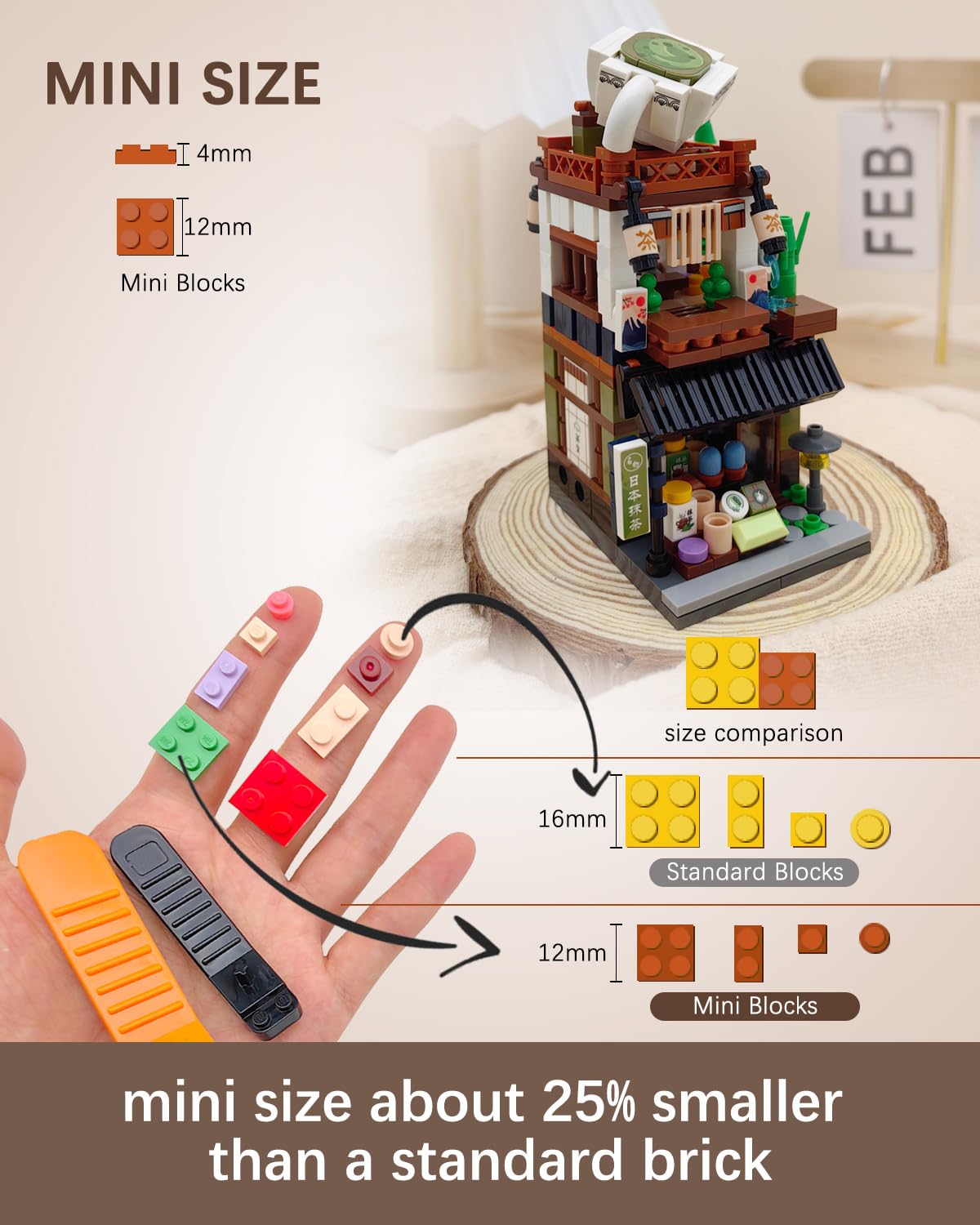 noziaa Japanese City Street View Matcha Shop — 379-Piece MOC Mini Building Blocks Set (1656)
