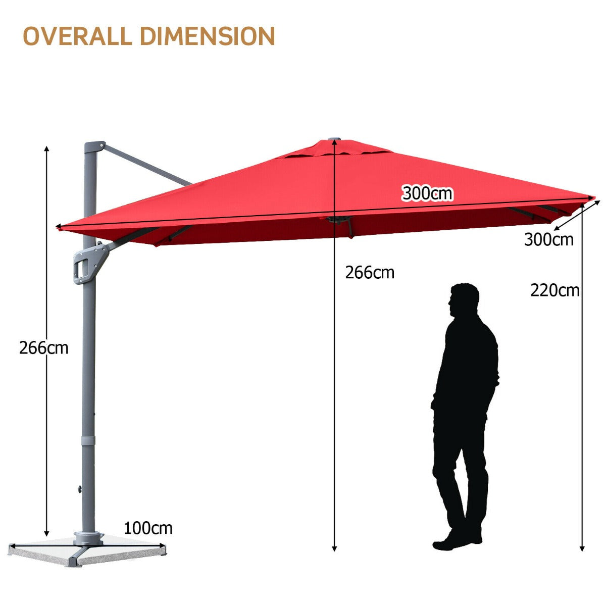 3m Patio Cantilever Umbrella with 4-Level Tilting Adjustment and Crank Handle-Beige