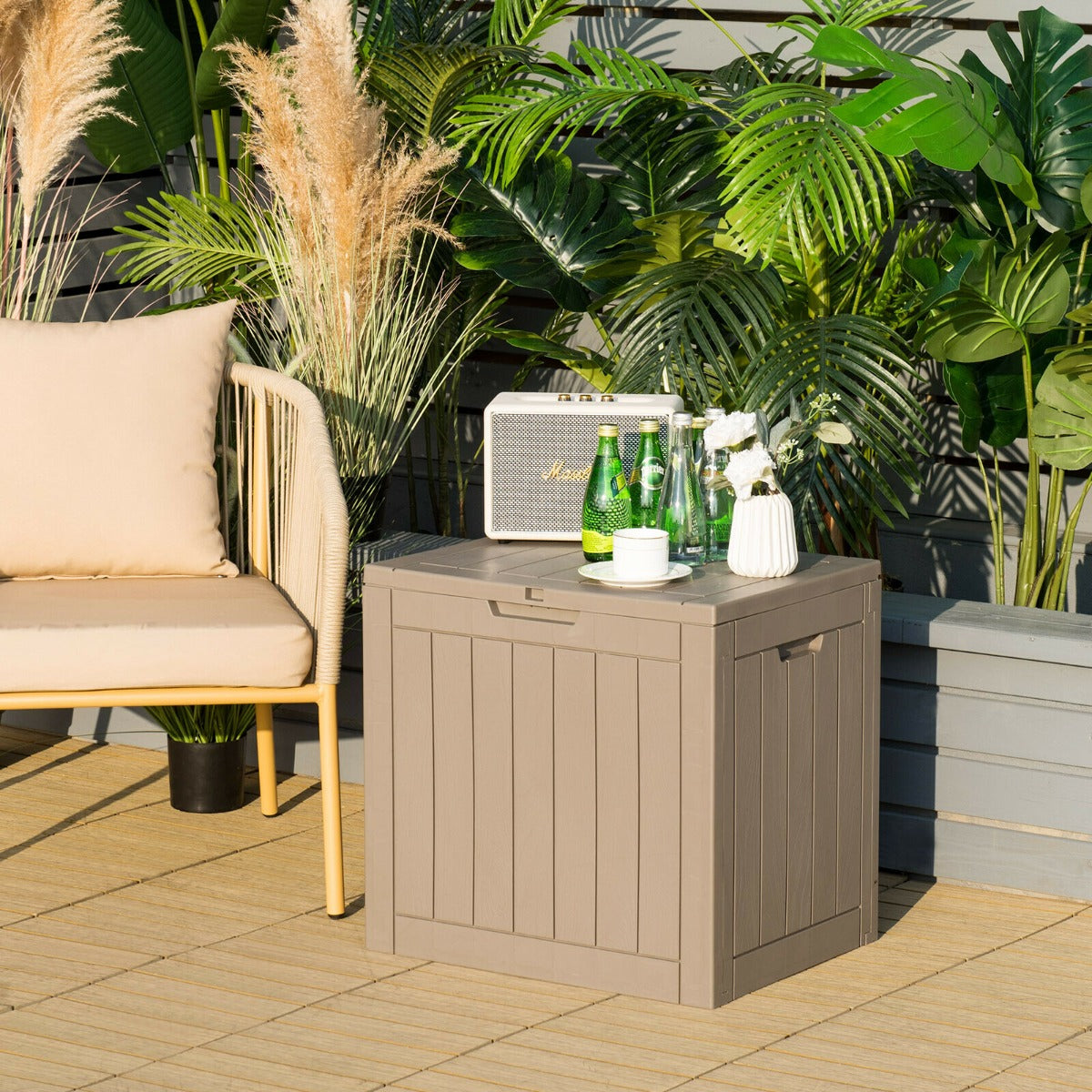 Outdoor Storage Shed with Handles and Lockable Lid-Black