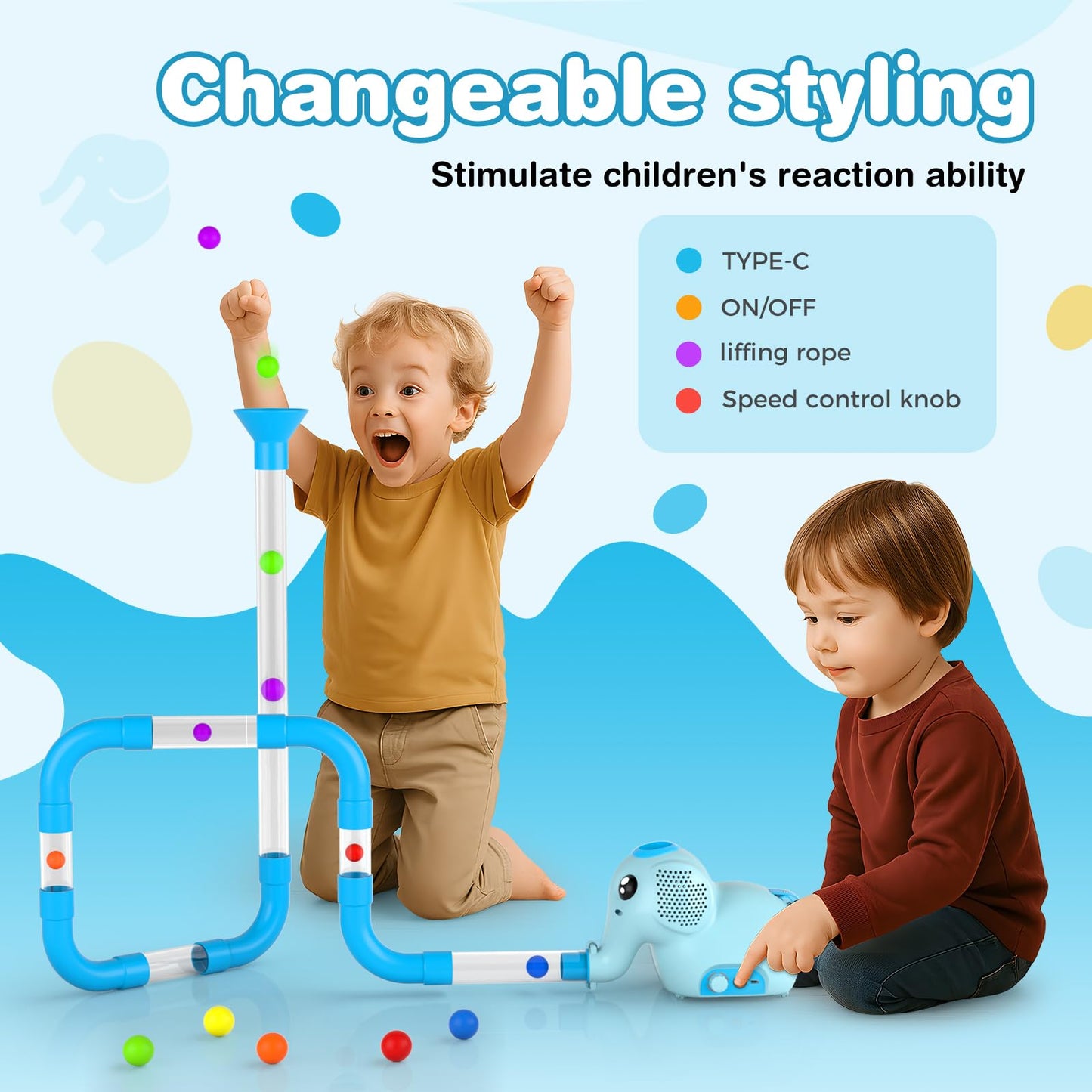 NPOUE STEM Air-Powered Building Toys – 30 Foam Balls & Rechargeable Turbine Kit for Kids