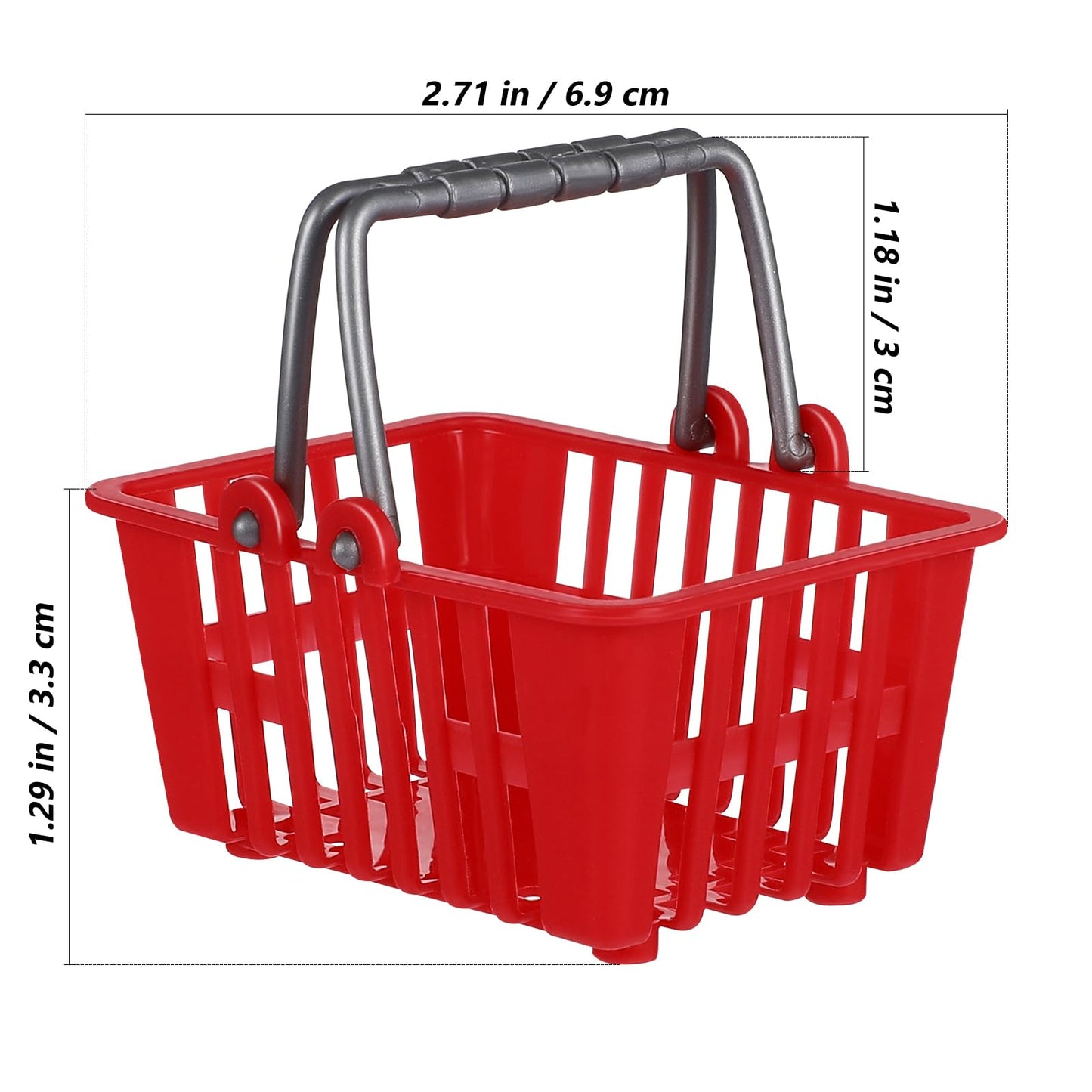 NUOBESTY 10-Piece Mini Shopping Baskets for Dollhouse - Red Plastic Carts with Handles