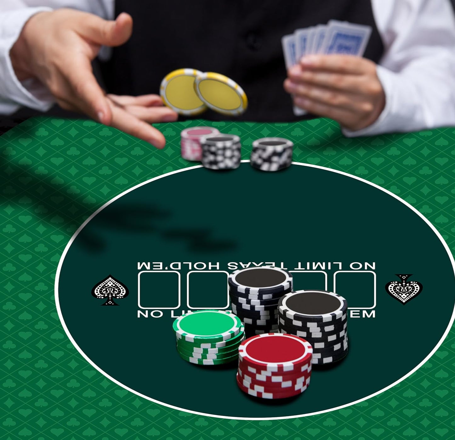 nuveti Round Poker Mat 24/31/47/55in | Art Deco 8-Player Layout | Portable Table Top