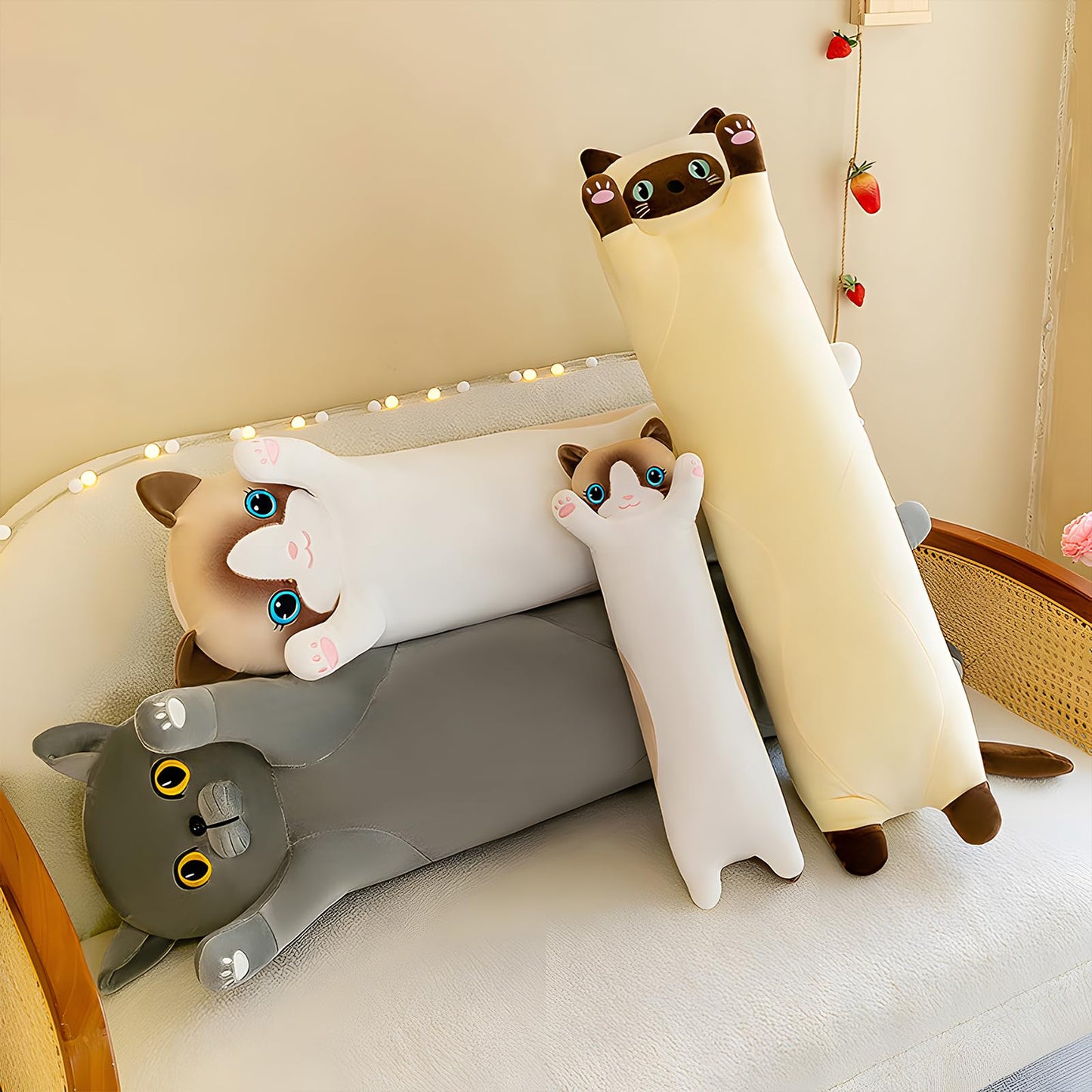 NXNYNZ Long Cat Plush Pillow 51.1in — Soft Gray Cat Body Pillow for Kids & Adults