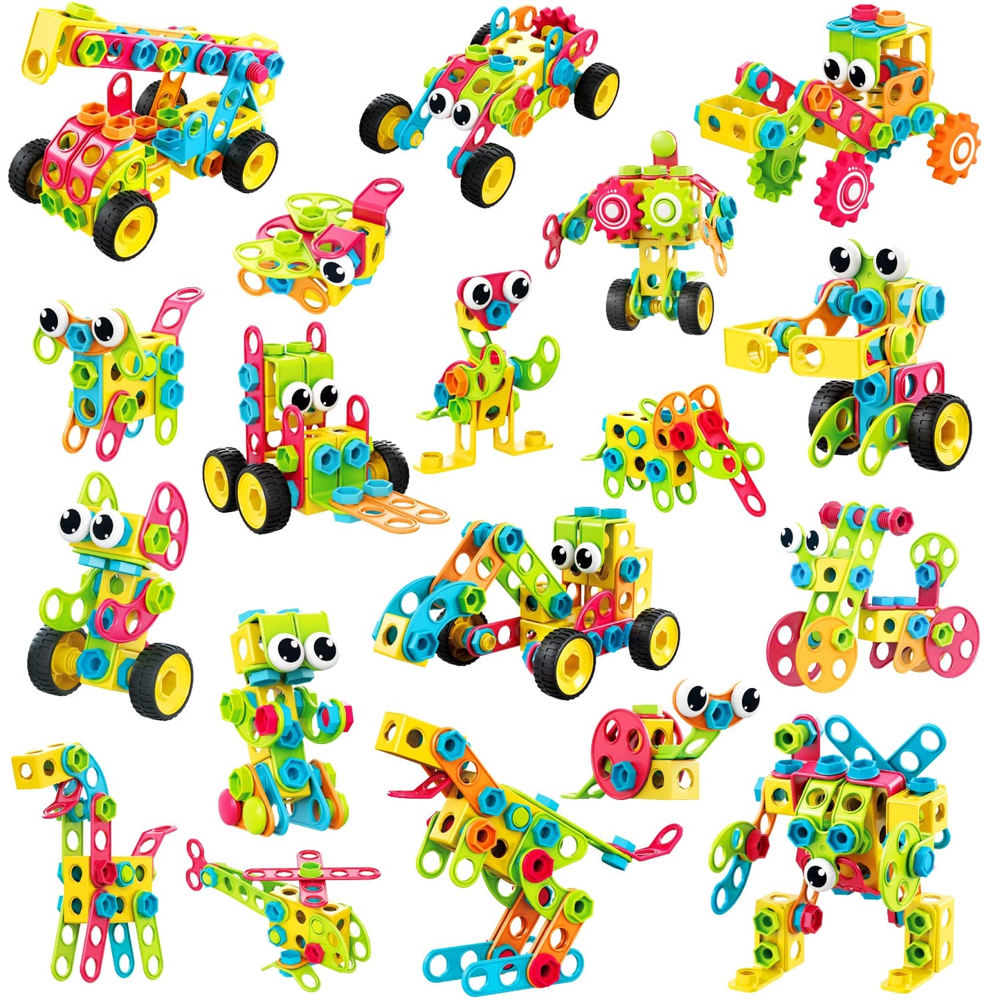 NXONE 195 Pcs Educational STEM Toys for Kids Ages 3-10 – Building Blocks with Drill & Storage Box