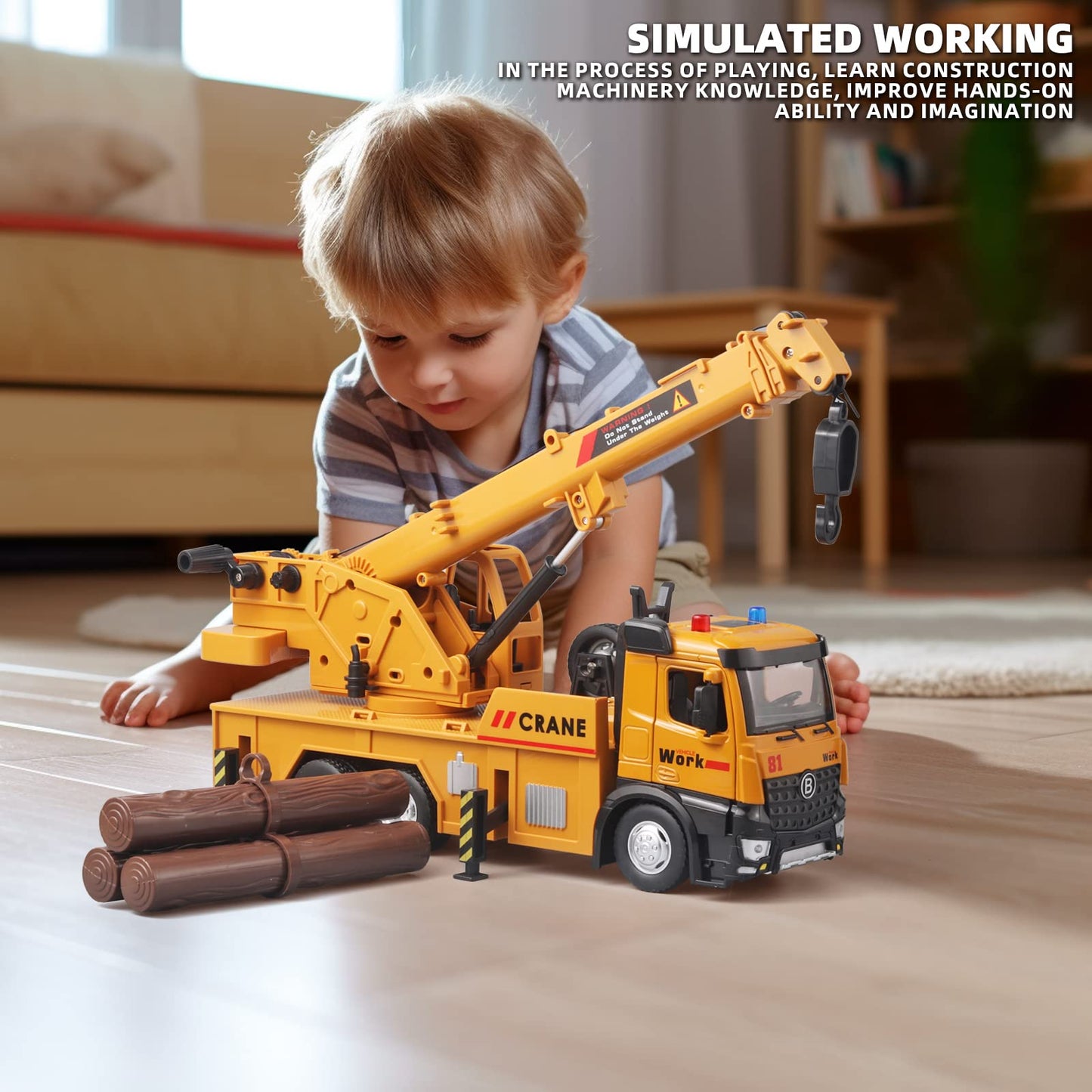 OANMYJJO Crane Toy – Metal Die-Cast Construction Truck with Lights & Sounds, 360° Rotation, Ages 3+