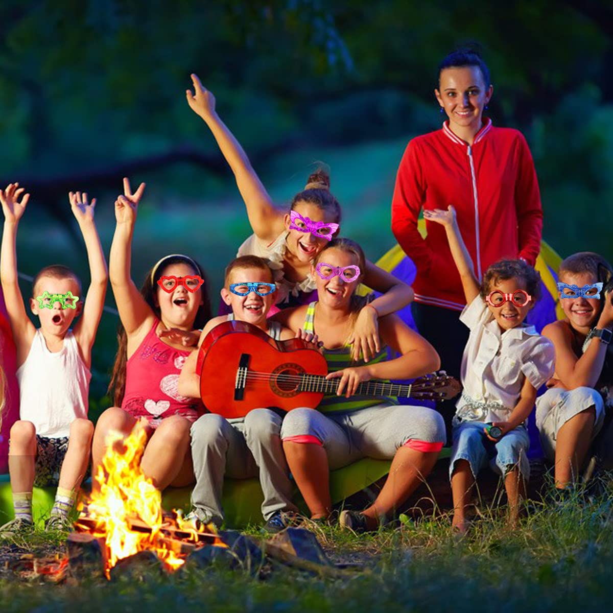 OceanWings 24 Packs LED Glasses for Kids – Glow in the Dark Party Favors, 6 Shapes, 3 Replaceable Batteries