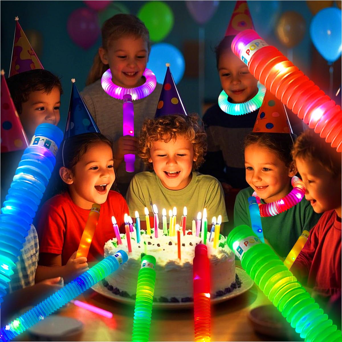 OceanWings 24PC Glow Pop Tube Set – Lights Up Fidget Toys for Kids & Adults
