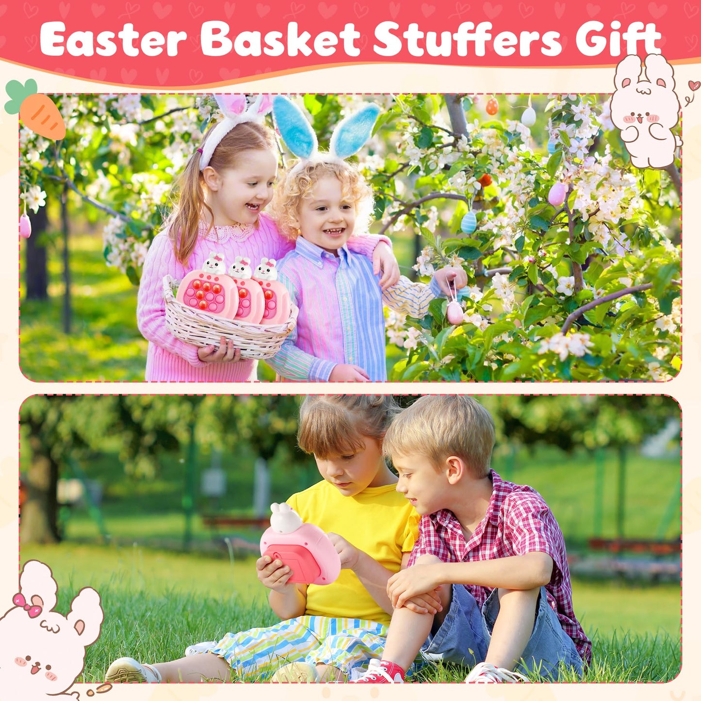 OCYGL Easter Rabbit Pop Push Toy – Fidget Game for Kids 3-12, Light-Up Sensory Toy