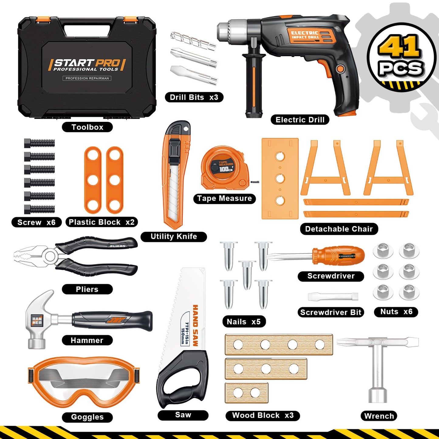 OCHIDO Kids Tool Set - 41-Piece Tool Box & Electronic Drill for Ages 3-8