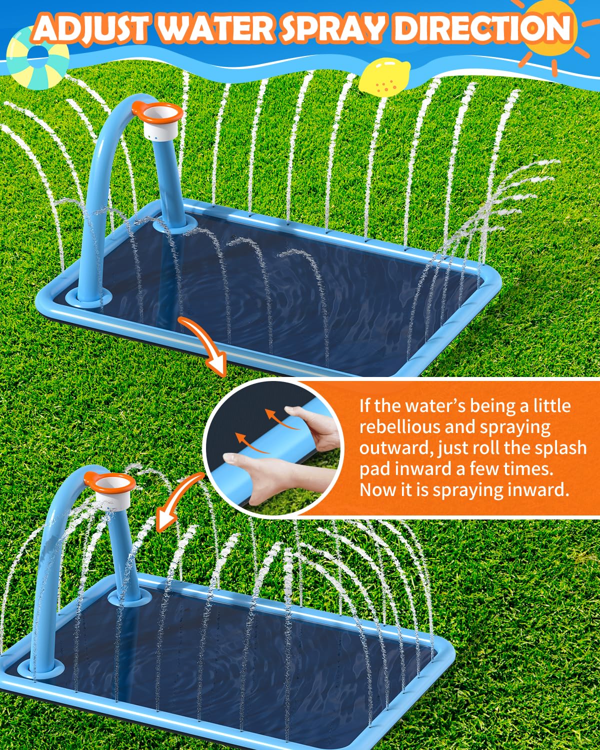 Octaplay Splash Pad for Kids & Dogs — 102x87 Large 3-in-1 Water Play with Basketball Hoop