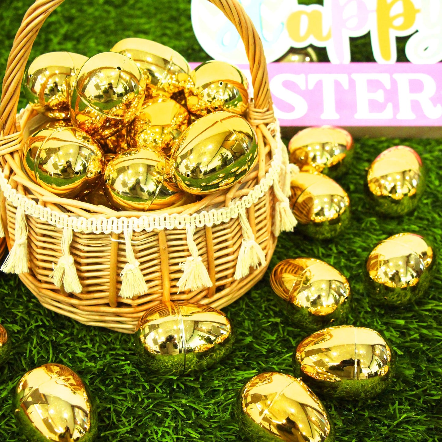OCTERIC 60 Pcs Shiny Golden Easter Eggs Bulk – 2.3in Fillable Eggs for Hunts & Party Favors