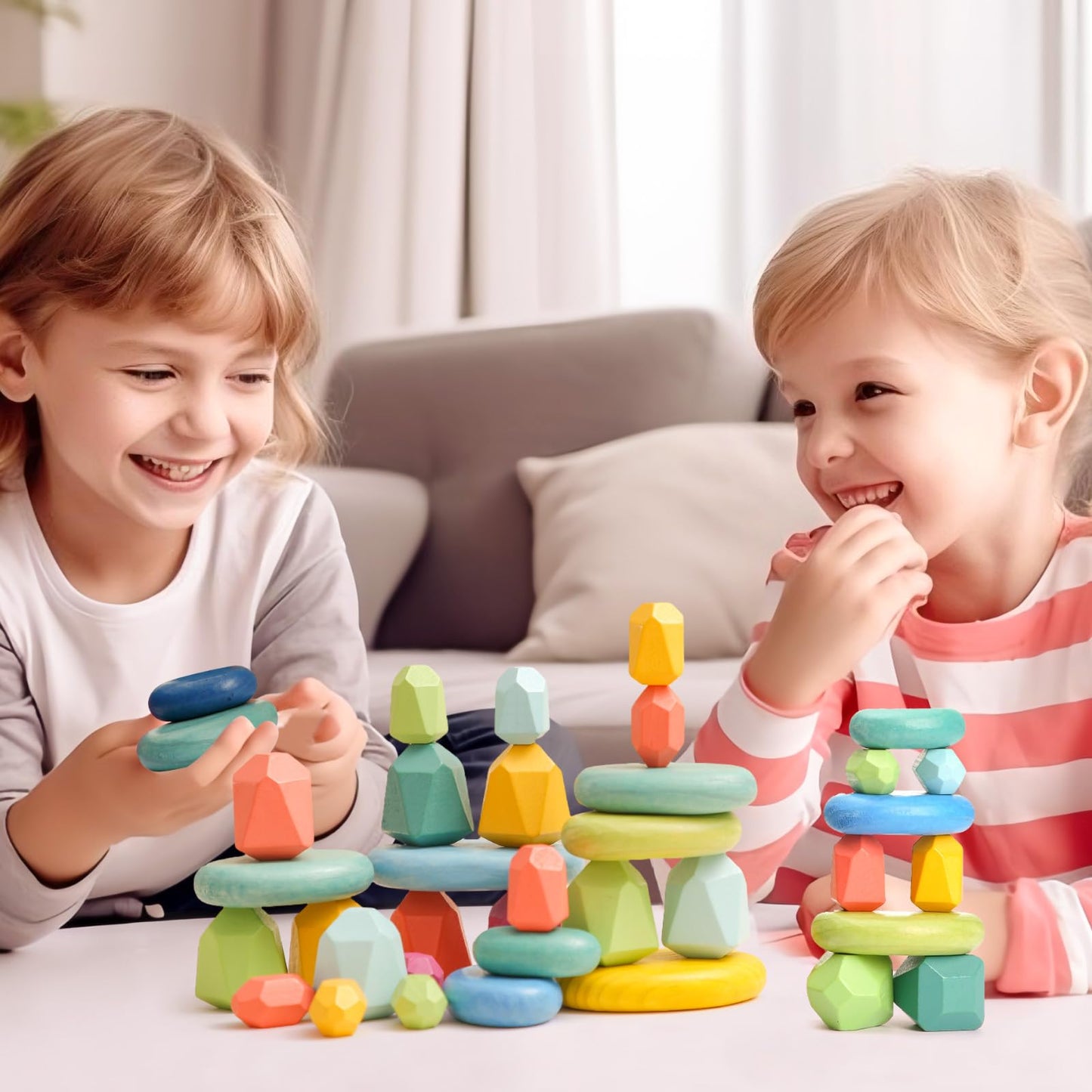 OESSUF Stacking Rocks 26Pcs – Wooden Blocks & Montessori Stones for Kids