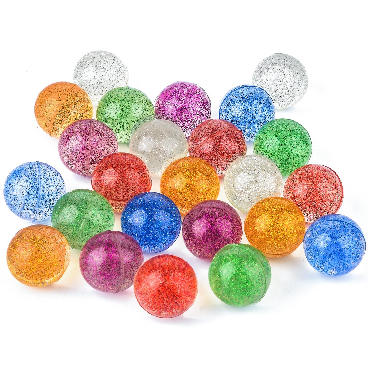 Ohanniewa 24 Pack Glitter Bouncy Balls – 32mm Rubber Balls in 6 Colors