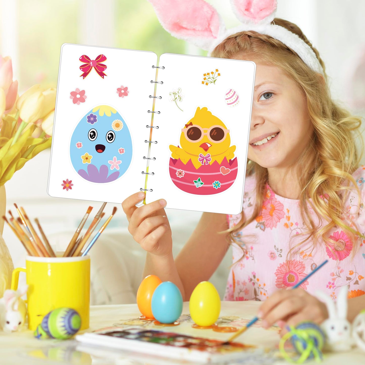OHOME Easter Basket Stuffers | 24 Sheets Easter Sticker Set for Kids – DIY Bunny, Egg & Animal Stickers