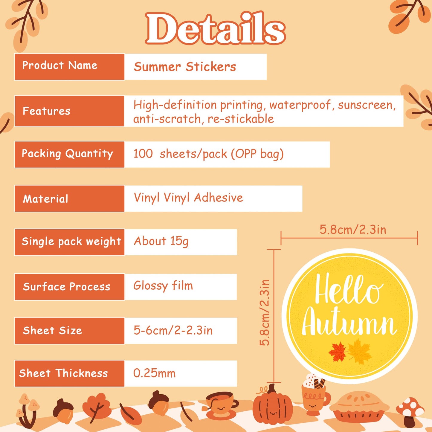 OHOME Fall Stickers | 100 PC Thanksgiving Vinyl Stickers for Kids, Crafts & Friendsgiving