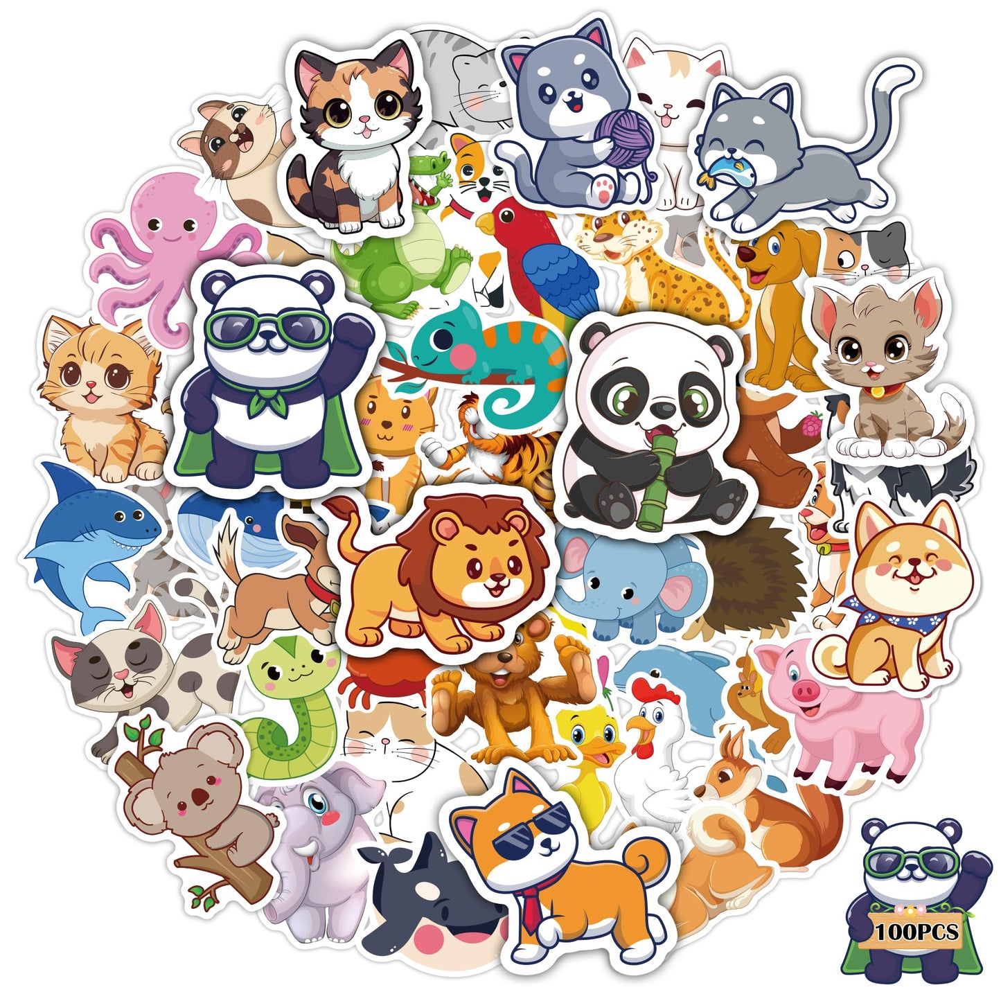 OHOME 100 PCS Water Bottle Stickers – Cute Animal Kawaii Pack for Kids