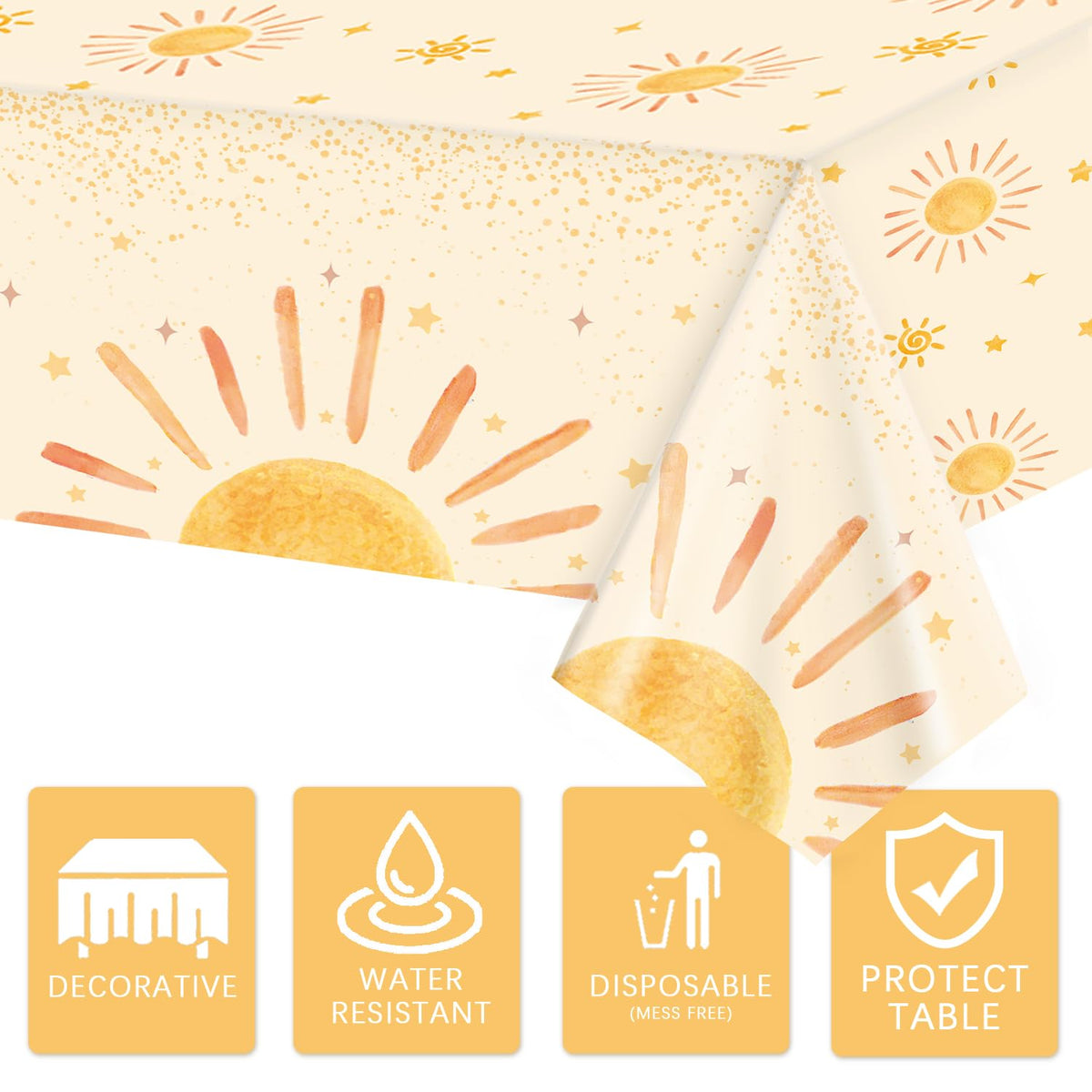 Oigco 3Pcs Boho Sun Tablecloths – 54 x 108 in Disposable Party Decor