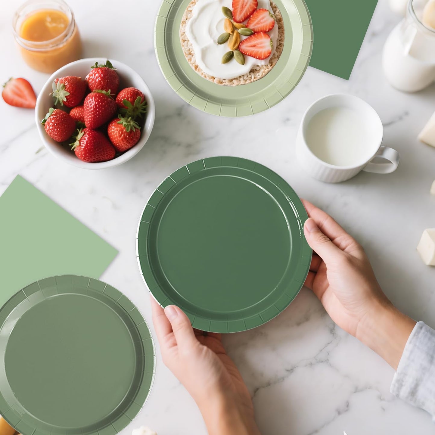 Oigco 150 PCS Sage Green Paper Plates & Napkins – Disposable Partyware for Birthday, Wedding & Baby Shower