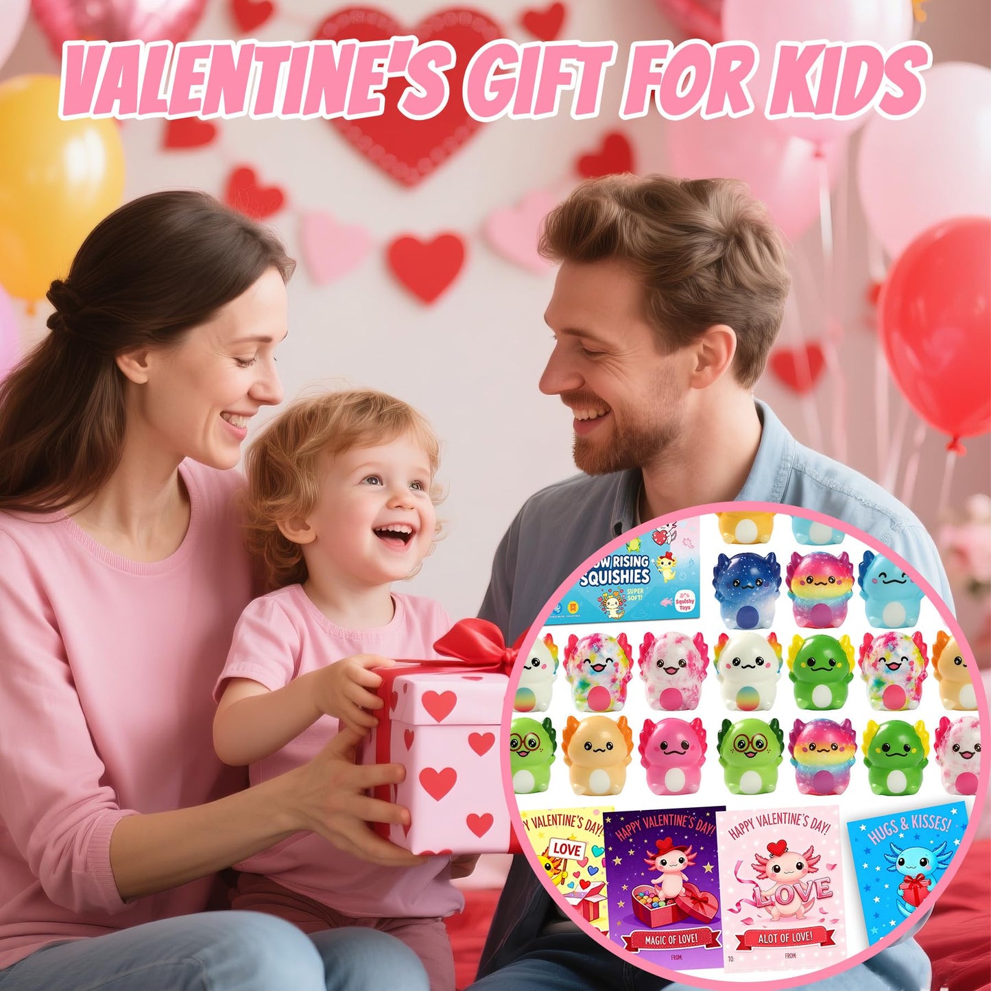 OIMJXDK 24 PCS Valentines Day Gift Cards with Axolotl Squishy Toys – Slow Rising Fidget Toys Bulk