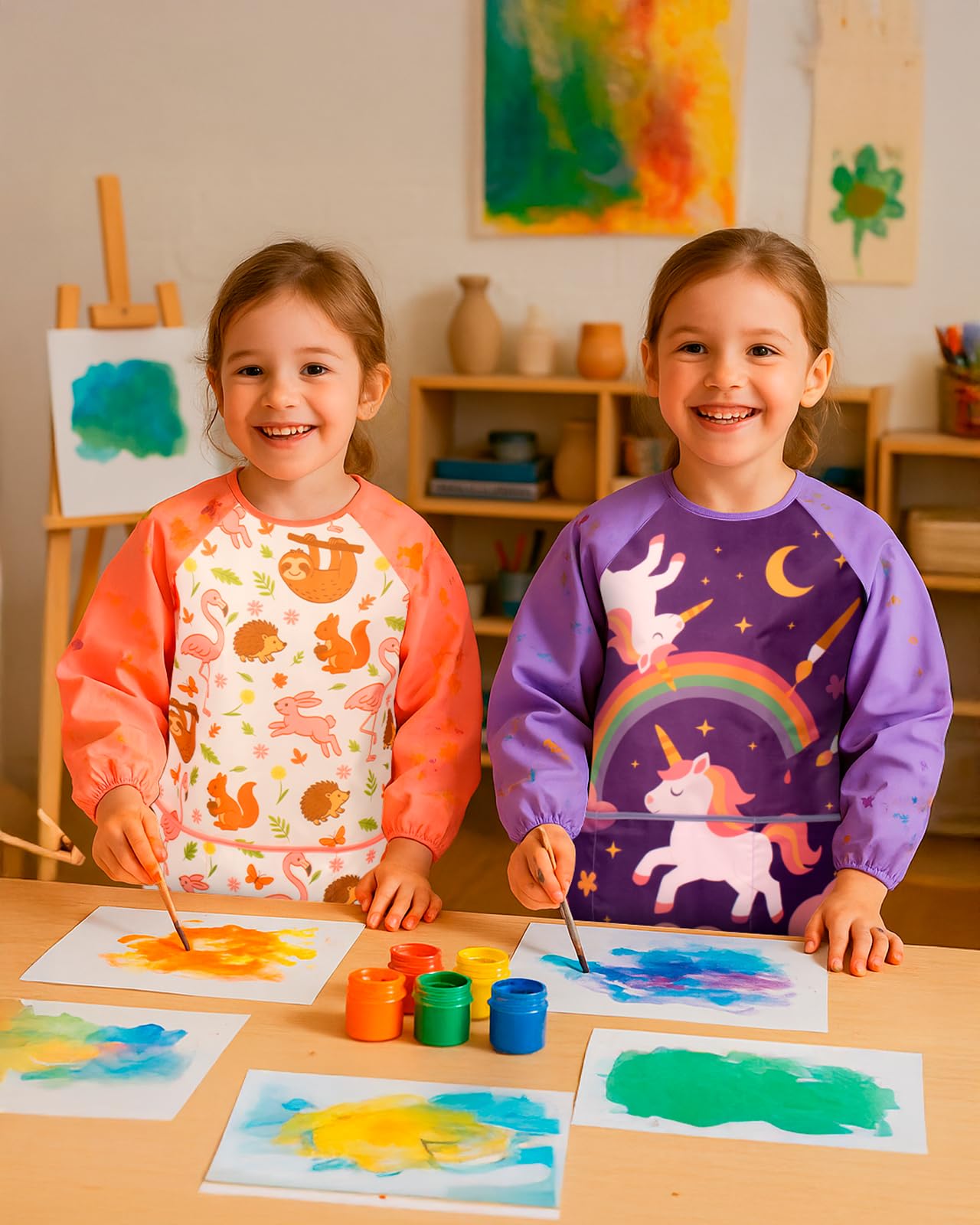 Oiomniv Kids Painting Smock (Ages 3-8) Waterproof Art Apron with Long Sleeves & 3 Pockets