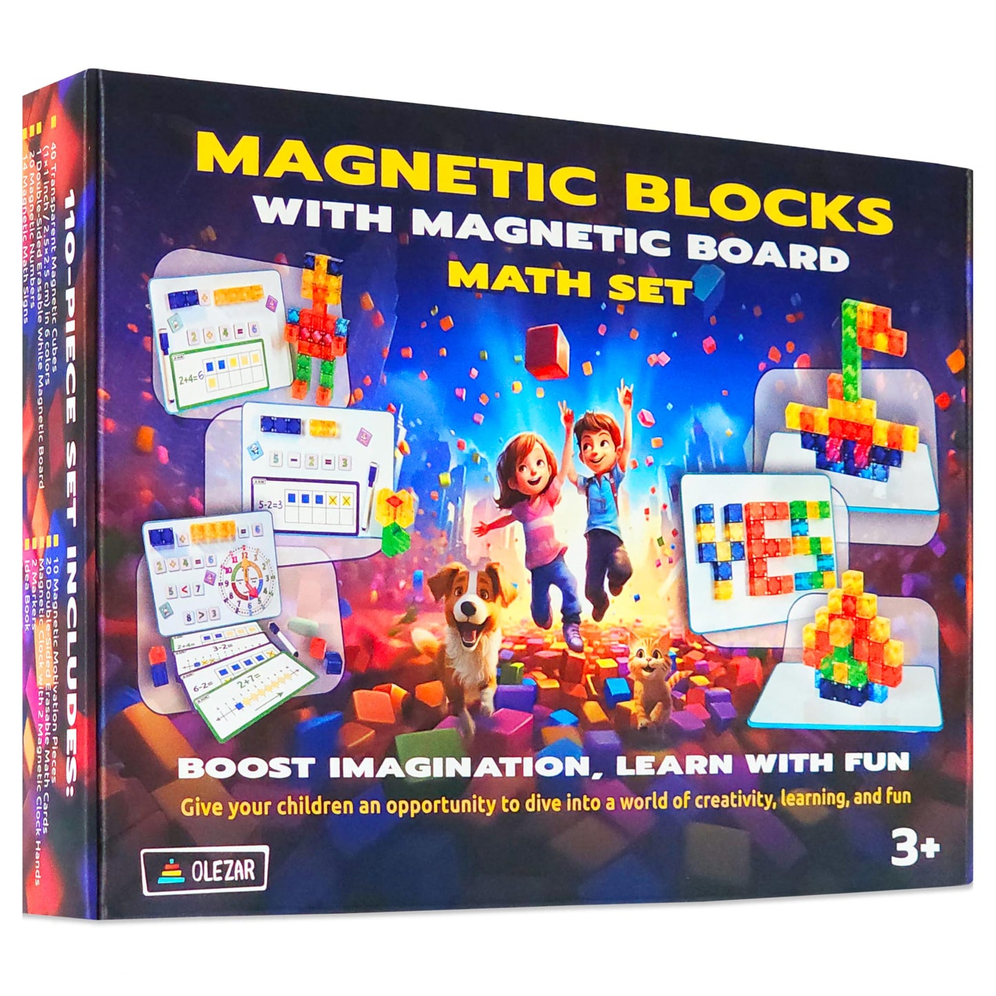 OLEZAR 40pcs Transparent Magnetic Blocks – 1-inch Cubes | 5-in-1 STEM Set with Board & Markers
