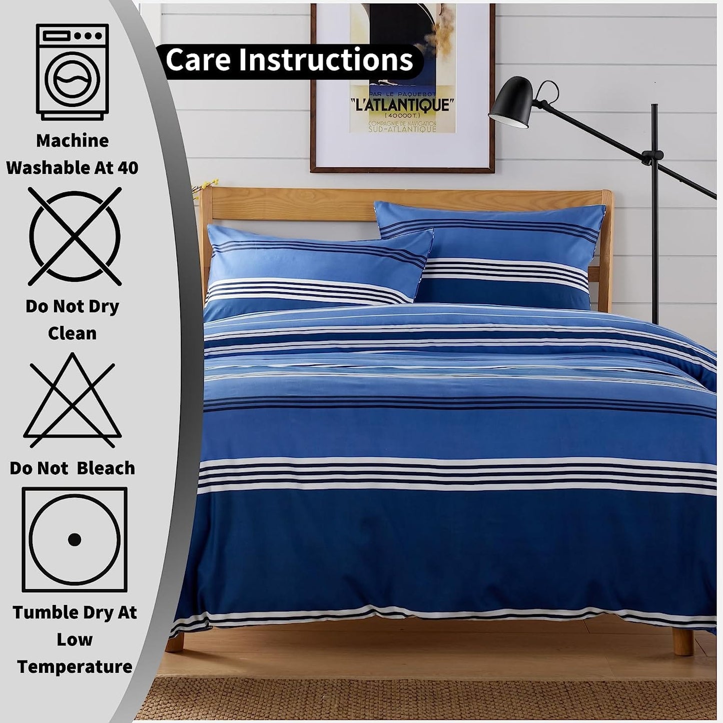 OLIVIA ROCCO Harlow Stripes Blue Duvet Cover Set With Pillowcases Breathable Microfibre for Easy-Care Everyday Luxury