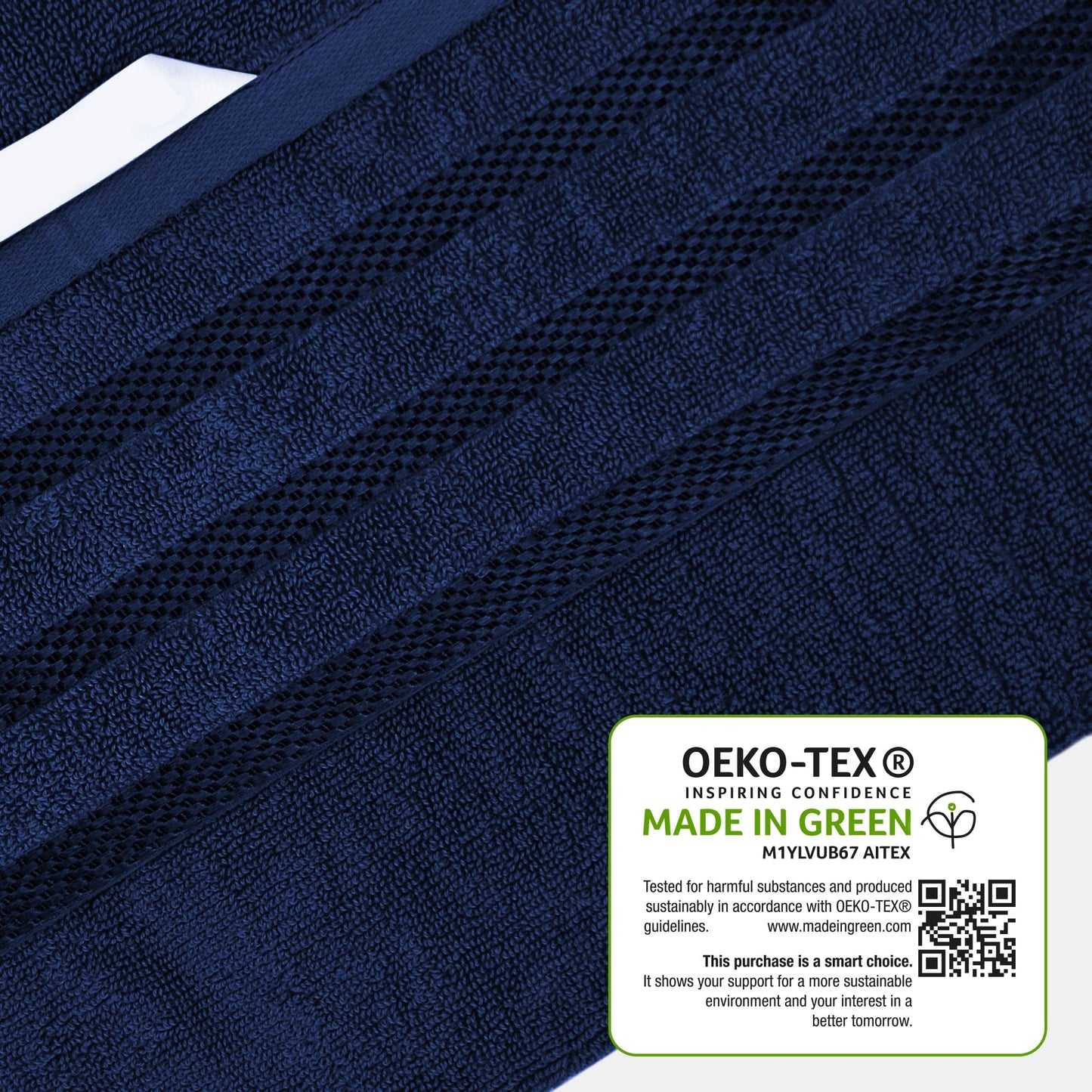 OLIVIA ROCCO Belmont Viscose Stripe Royal Blue Towels 100% Cotton Hotel Quality 10 Piece