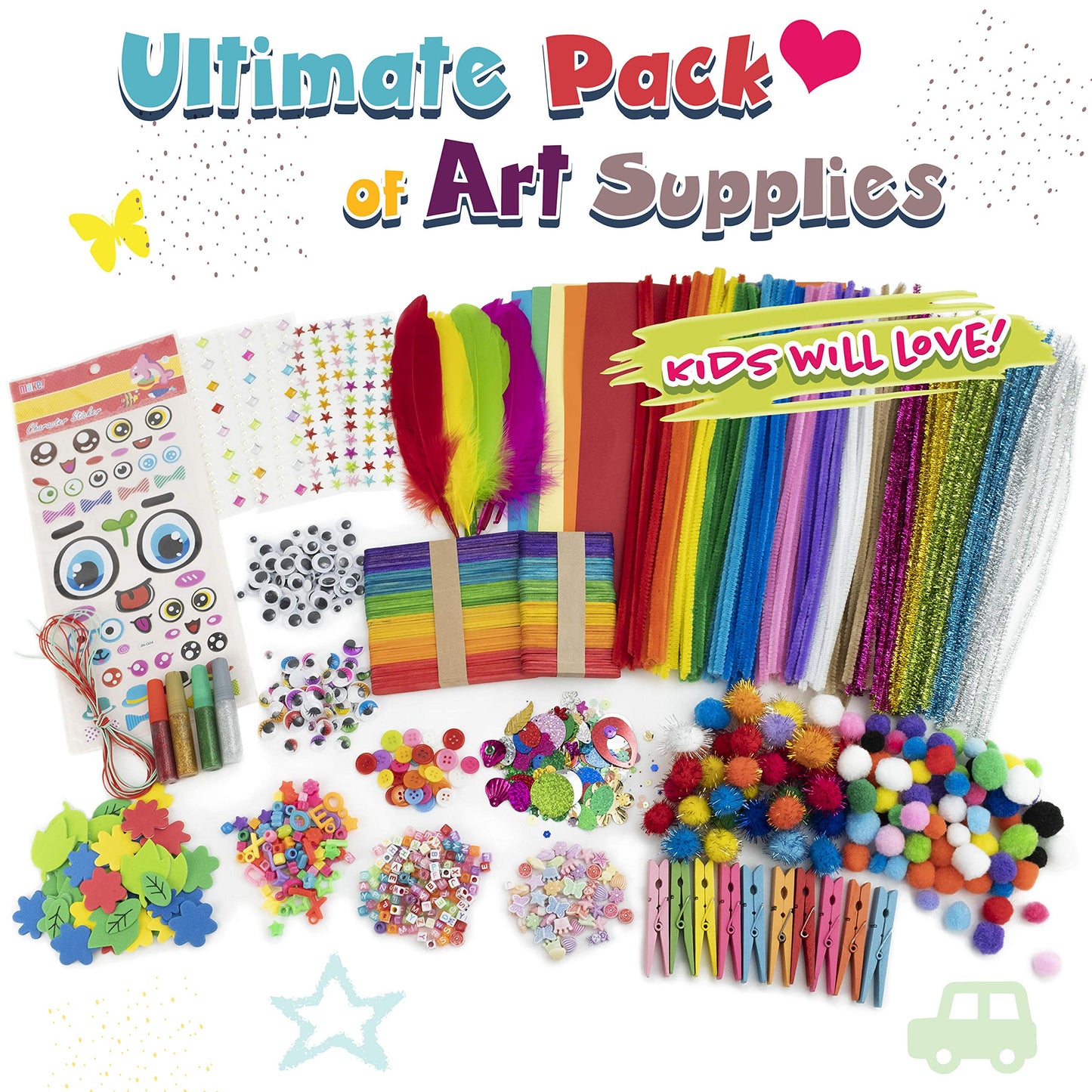 Olly Kids Arts and Crafts Set – 1000+ Pieces Giftable Craft Box for Kids