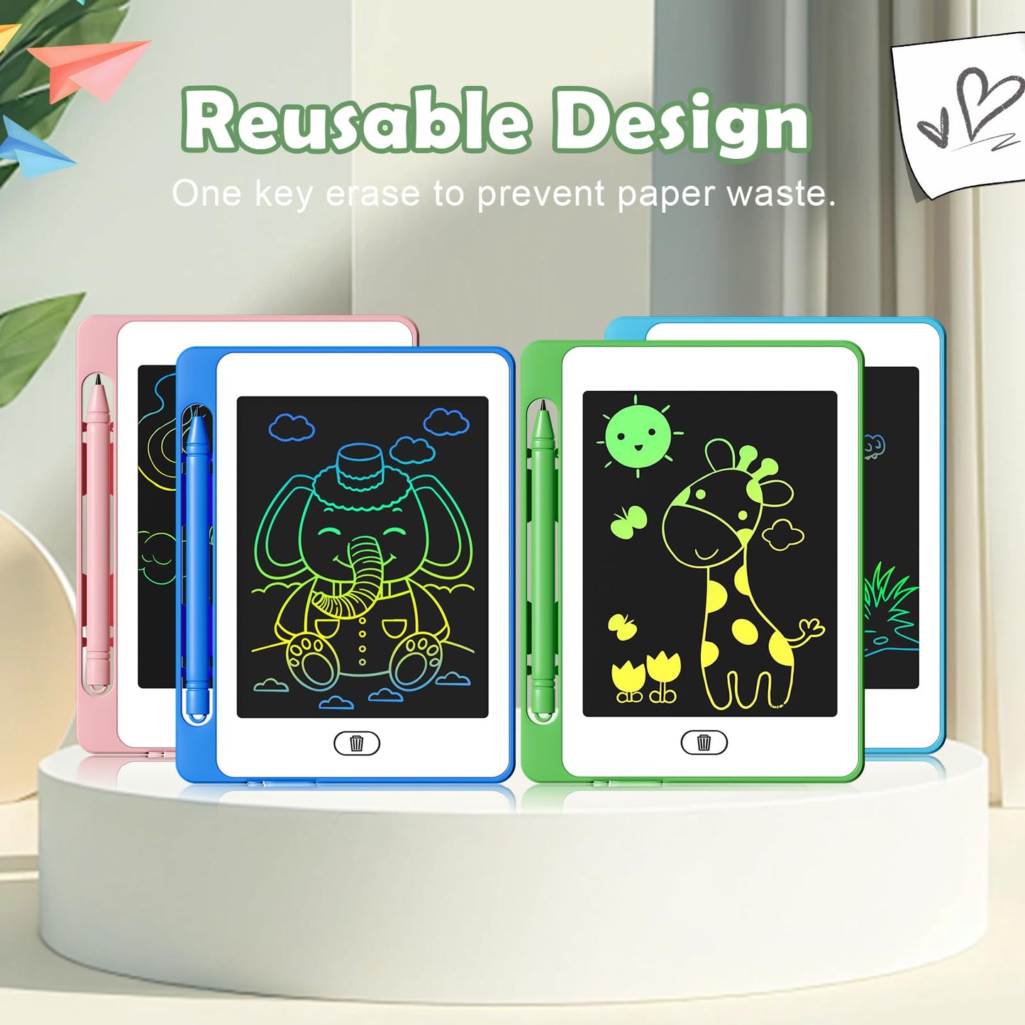 OMXDG Party Favor 12-Pack LCD Writing Tablets for Kids – 6.5-Inch Colorful Doodle Boards