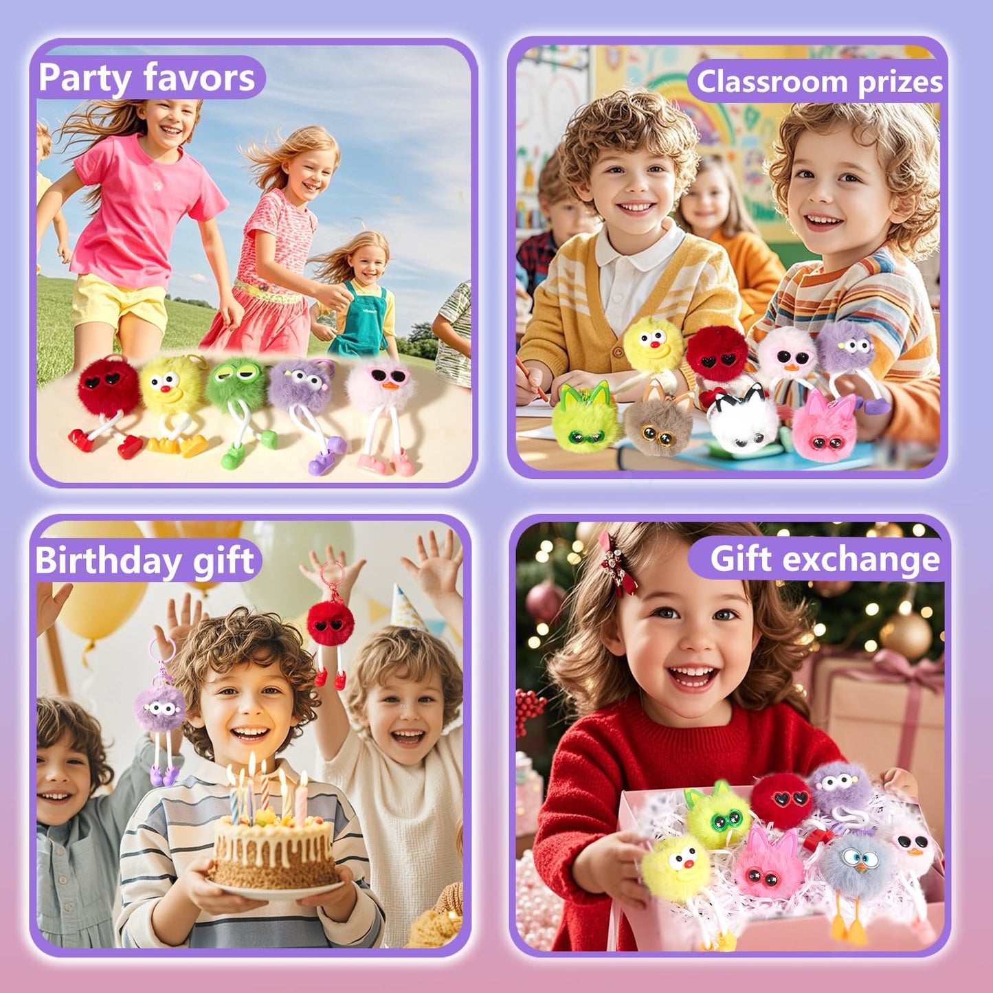 OMyFav 12 Pcs Kids Keychains – Plush Keychains for Easter, Parties & Classroom Prizes