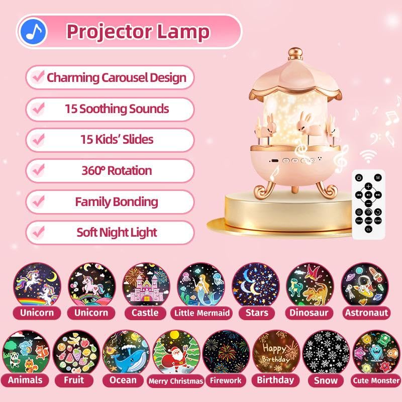 One Fire Princess Night Light Projector for Kids | 315 Colors, 15 Songs, 15 Films, 360° Rotation, Remote