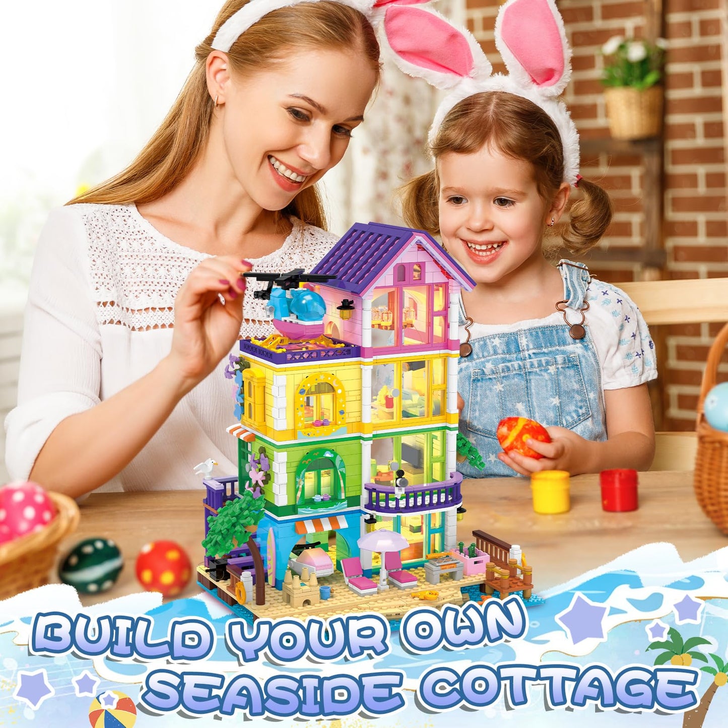 ONIMISC Beach House Building Set with Light – 1346-Pcs Seaside Villa for Girls 8-14