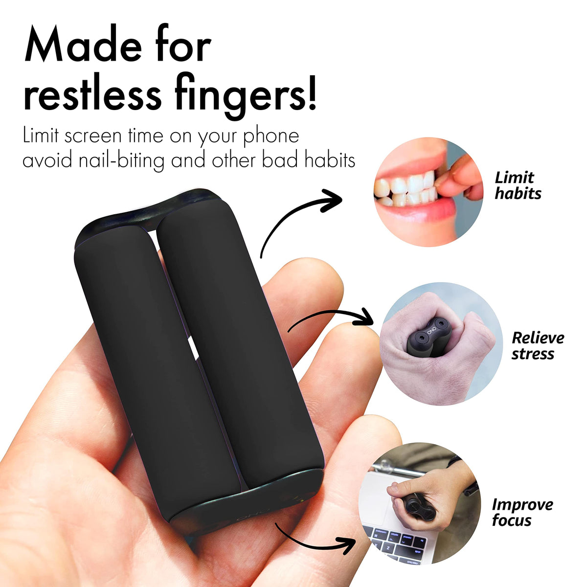 ONO Roller Jr - Silent Handheld Fidget Toy for Small Hands (Black, ABS Plastic)