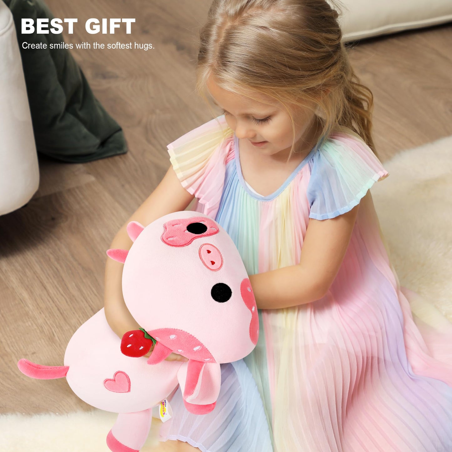 Onsoyours Cute Cow Plushie 12in – Strawberry Love Plush Toy for Kids