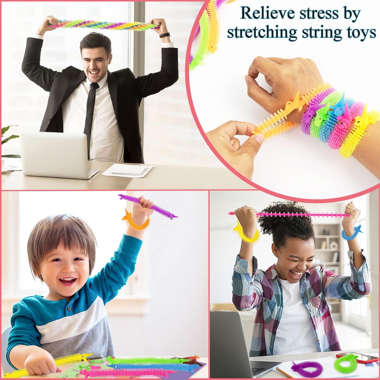 OOINQQ Valentines Day Cards for Kids – 24 Glow-in-the-Dark Dinosaur Stretchy Strings & Cards