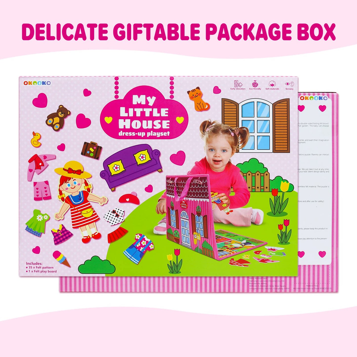 OKOOKO Dress Up House Felt Board – 35-Piece, Double-Sided, Foldable