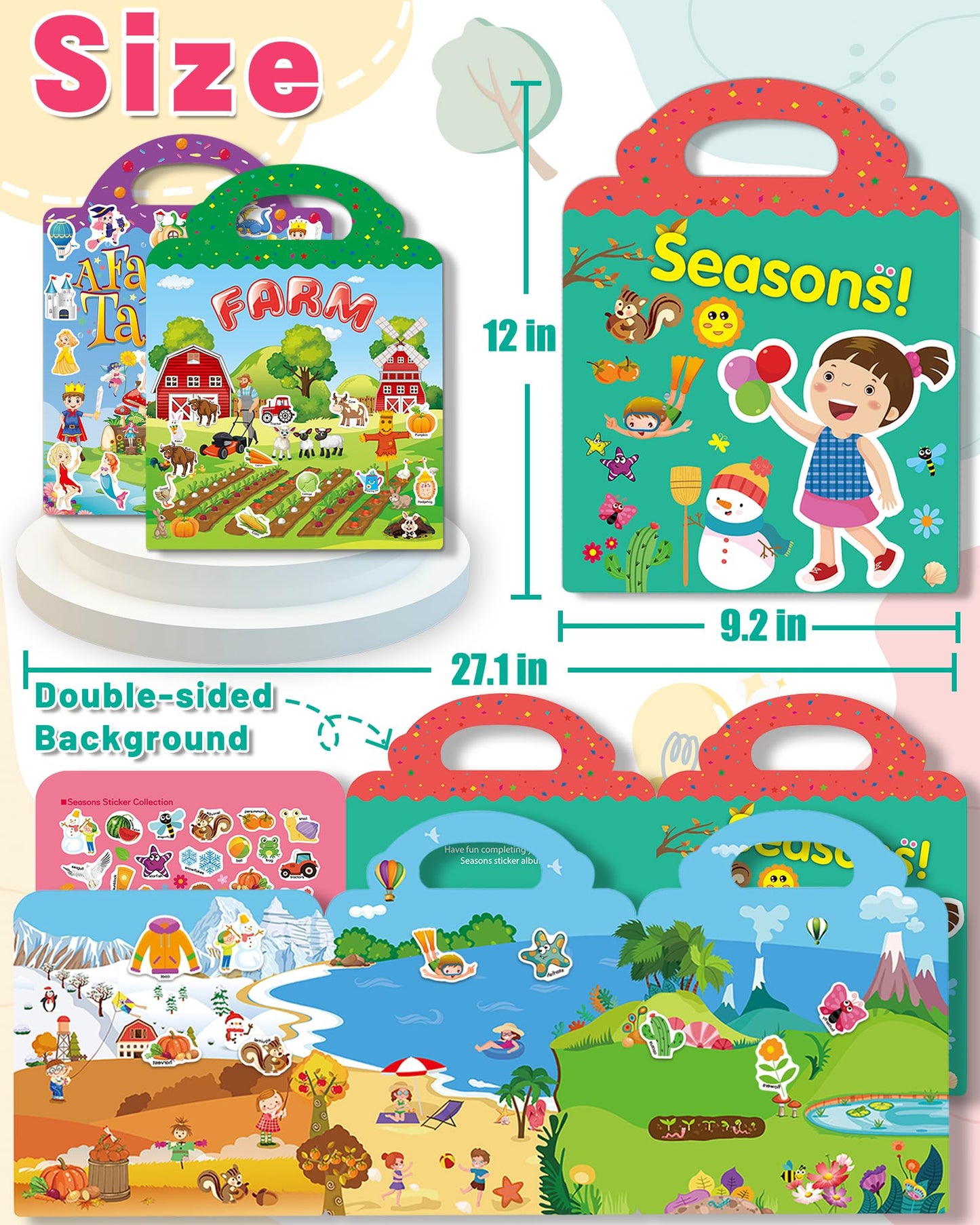 Oomloid 3-Pack Reusable Sticker Book for Toddlers – Farm, Fairy Tale & Seasons