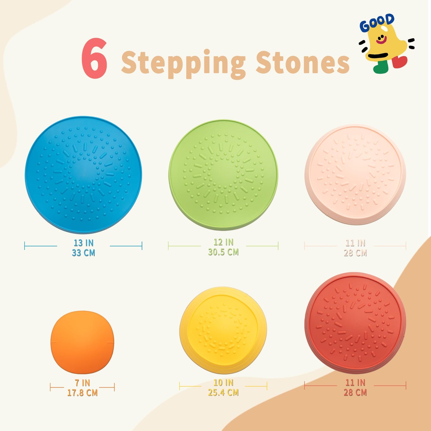 Oranmew Stepping Stones for Kids – Balance, Sensory Play, Stackable 6-Pcs Set