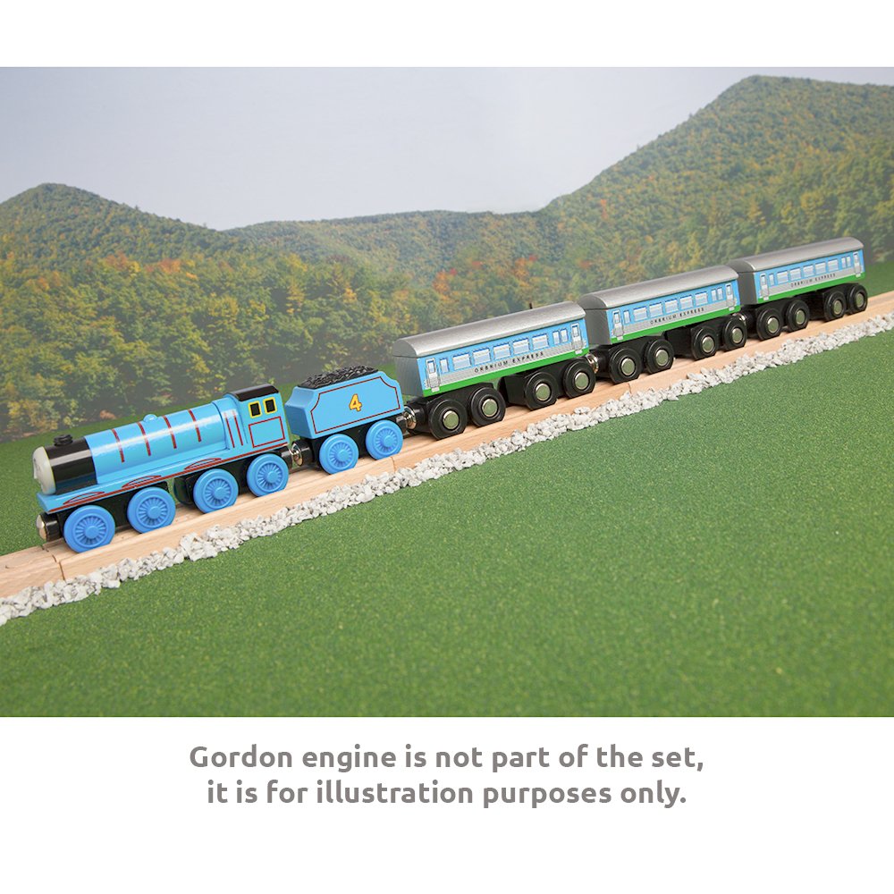 Orbrium 3 Pcs Large Wooden Express Coach Cars – Thomas & Friends Compatible